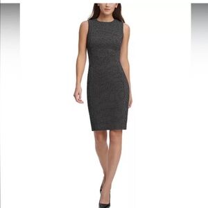 Calvin Klein Black with Silver Polkadots Patterned Midi Scuba Dress